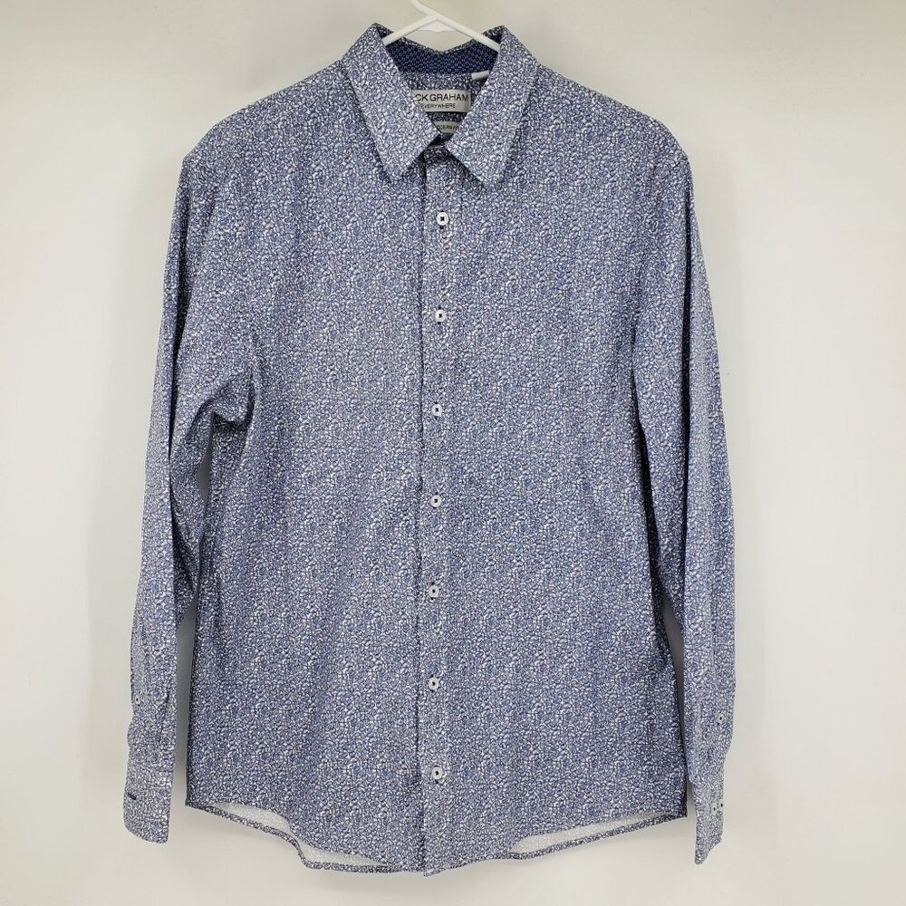 Nick Graham Everywhere Stretch Modern Fit Blue‎ Paisley Print Men's Shirt Large
